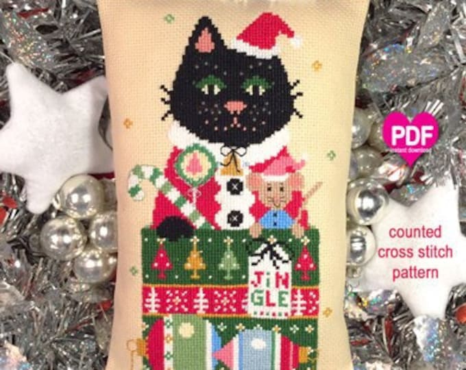 JINGLE PDF/Instant Download counted cross stitch pattern CalicoConfectionery Christmas Seasonal Cat Mouse Ornaments