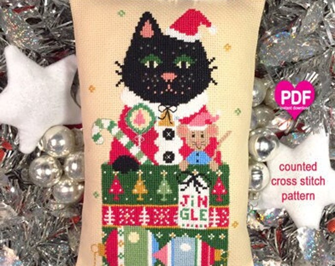 JINGLE PDF/Instant Download counted cross stitch pattern CalicoConfectionery Christmas Seasonal Cat Mouse Ornaments