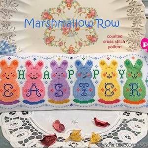 MARSHMALLOW ROW PDF/Instant Download counted cross stitch pattern CalicoConfectionery Easter Bunny Spring