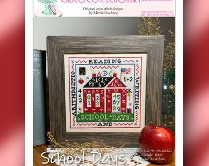 NEW! SCHOOL DAYS SAMPLeR Paper/Printed counted cross stitch pattern CalicoConfectionery patriotic