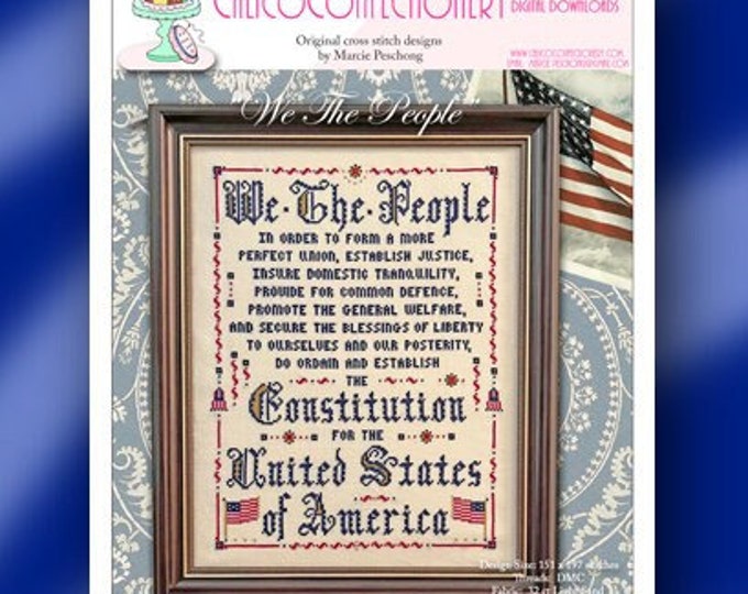 NEW!  We The PEOPLE PDF Paper/Printed CalicoConfectionery cross stitch pattern chart Patriotic Independence 4th July