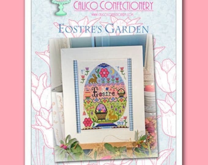 EOSTRE'S GARDEN PAPER/Mailed counted cross stitch pattern CalicoConfectionery Spring Easter Bunny Eggs Basket