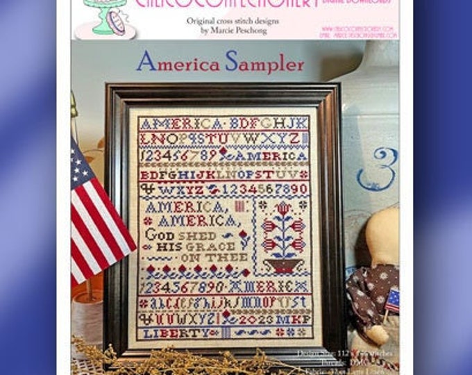 NEW!  AMERiCA SAMPLER Paper/Mailed counted cross stitch pattern CalicoConfectionery Patriotic 4th of July