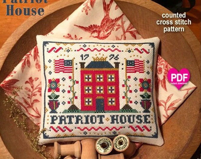 PATRIOT  HOUSE PDF/Instant Download counted cross stitch pattern CalicoConfectionery Patriotic 4th of July Independence