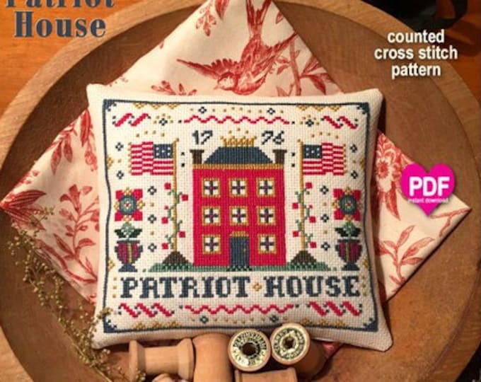 PATRIOT  HOUSE PDF/Instant Download counted cross stitch pattern CalicoConfectionery Patriotic 4th of July Independence