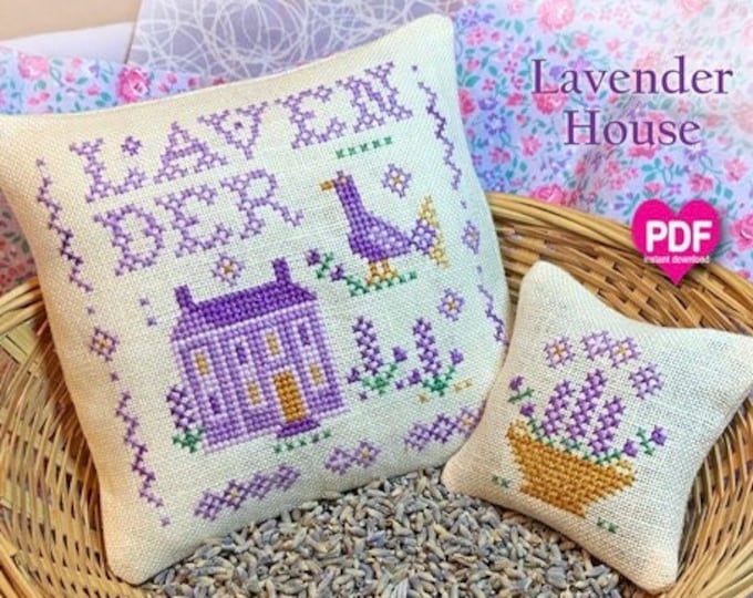 LAVENDER HOUSE  PDF/Instant Download counted cross stitch pattern CalicoConfectionery Summer Floral