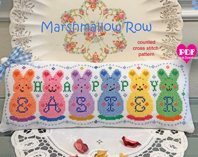 MARSHMALLOW ROW PDF/Instant Download counted cross stitch pattern CalicoConfectionery Easter Bunny Spring