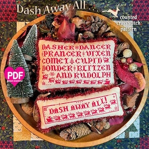 DASH AWaY ALL PDF/Instant Kreuzstichvorlage CalicoConditionery Weihnachten Santa Rentier