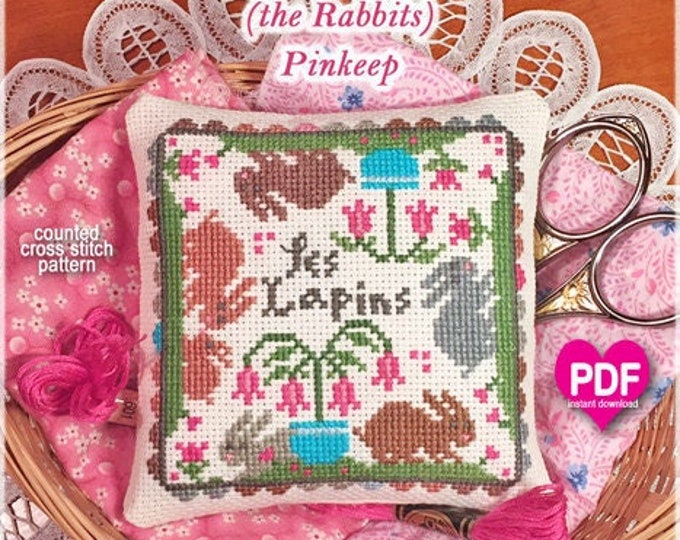 LES LAPINS (The Rabbits) PDF/Instant Download counted cross stitch pattern CalicoConfectionery  Easter bunny  tulips