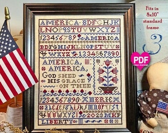 NEW!  AMERiCA SAMPLER PDF/Instant Download counted cross stitch pattern CalicoConfectionery Patriotic 4th of July