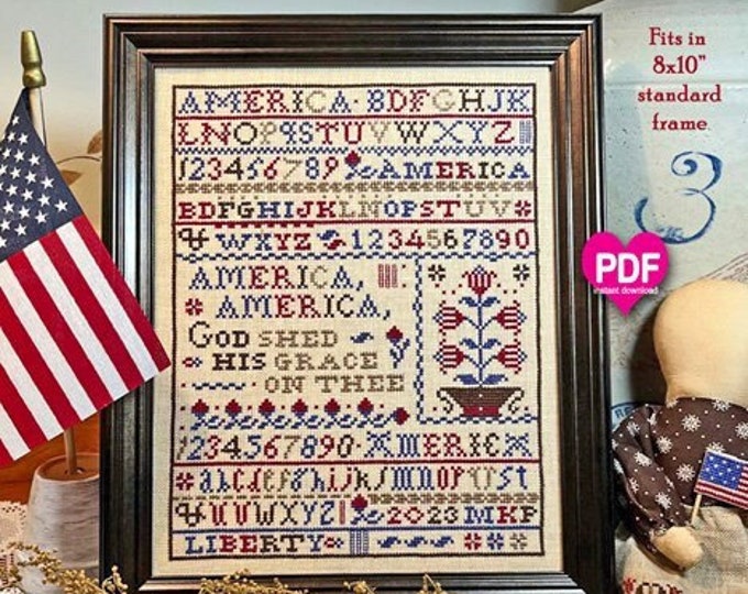 NEW!  AMERiCA SAMPLER PDF/Instant Download counted cross stitch pattern CalicoConfectionery Patriotic 4th of July
