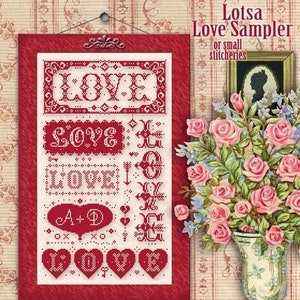 LoTSA LoVE SAMPLER PDF Instant Download CalicoConfectionery cross stitch pattern chart hearts Valentine's Day