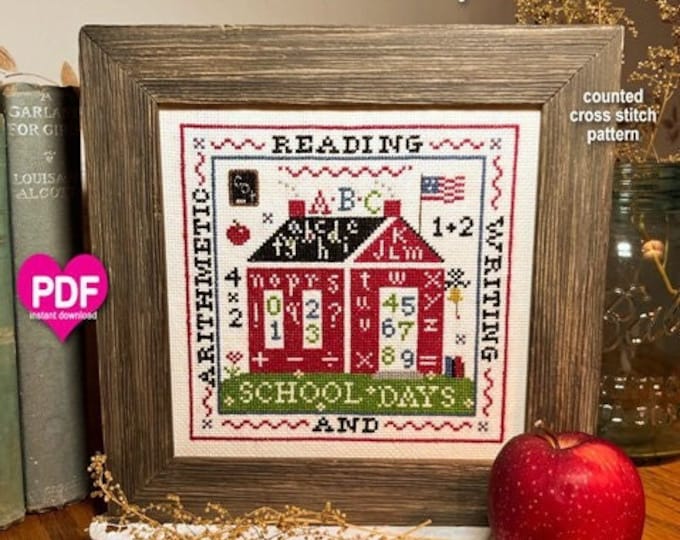 NEW! SCHOoL DAYS SAMPLeR PDF/Instant Download counted cross stitch pattern CalicoConfectionery patriotic