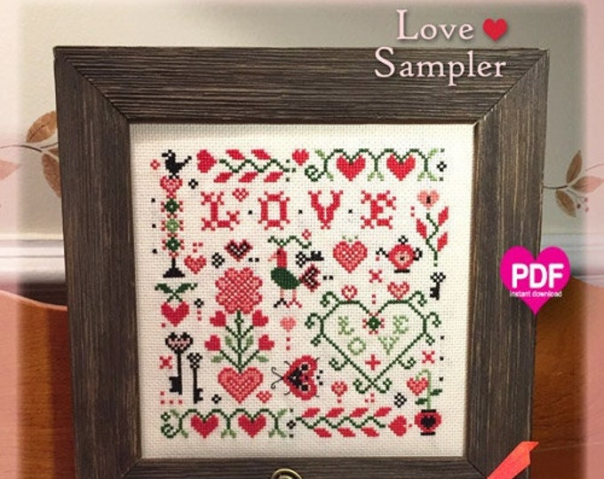 LoVE SAMPLER PDF Instant Download CalicoConfectionery cross stitch pattern chart hearts Valentine's Day
