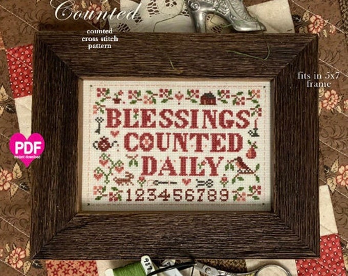 NeW!  BLESSINGS COUNTED PDF/Instant Download counted cross stitch pattern CalicoConfectionery Thanksgiving Sampler