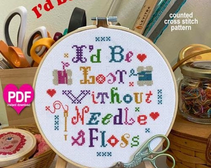 NEW!  I'D Be LOST PDF Instant Download CalicoConfectionery cross stitch pattern chart hoop art