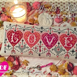 Amelia's Valentine  PDF Instant Download cross stitch pattern CalicoConfectionery hearts Valentine's Day Love Digital Download