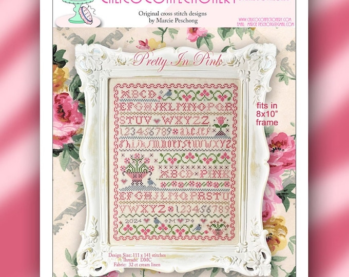 PRETTY iN PiNK SAMPLER Paper/Mailed counted cross stitch pattern CalicoConfectionery Garden Floral