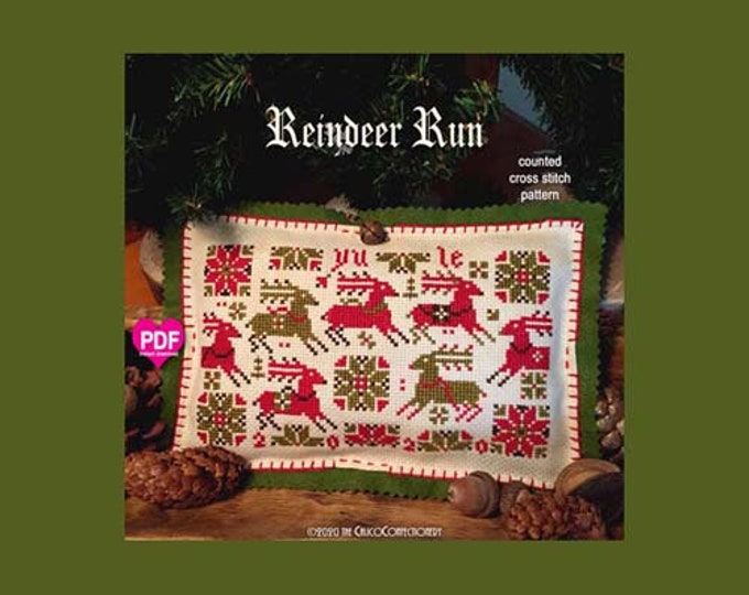 REINDEER RUN PDF/Instant counted cross stitch pattern CalicoConfectionery Christmas Yule Primitive