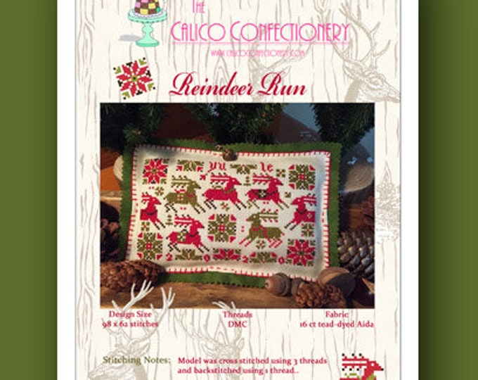 REINDEER RUN Paper/Mailed counted cross stitch pattern CalicoConfectionery Christmas Yule Primitive