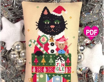 JINGLE PDF/Instant Download counted cross stitch pattern CalicoConfectionery Christmas Seasonal Cat Mouse Ornaments