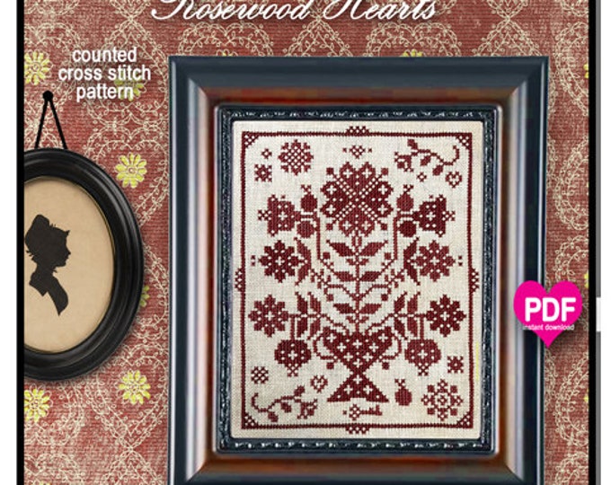 ROSEWOOD HEARTS PDF/Instant Download counted cross stitch pattern CalicoConfectionery Quaker Sampler primitive