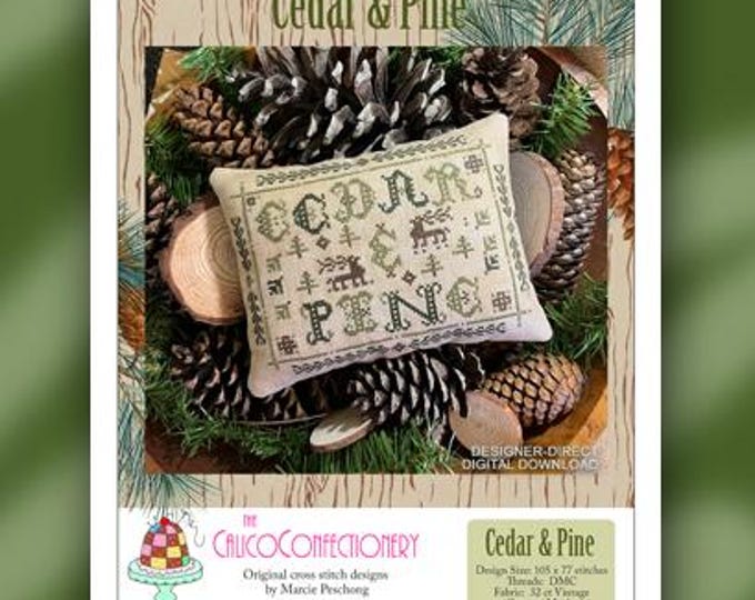 NeW!  CEDAR & PINE Paper/Printed CalicoConfectionery Christmas Winter Sampler Primitive Rustic