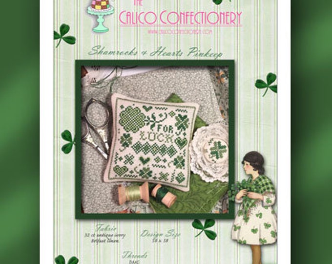 SHAMROCKS & HEARTS Pinkeep Paper/Mailed counted cross stitch pattern CalicoConfectionery St. Patrick's Day