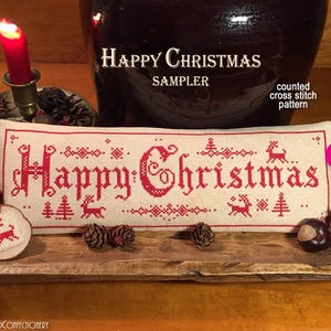 HAPPY CHRiSTMAS SAMPLER PDF/Instant Download counted cross stitch pattern CalicoConfectionery Reindeer Trees