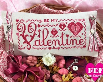 Var min Valentine PDF direktnedladdning korsstygnsmönster CalicoConfectionery Alla hjärtans dag hjärtan