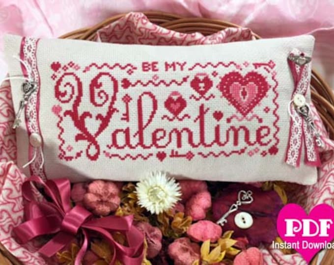 Be My Valentine PDF Instant Download cross stitch pattern CalicoConfectionery Valentine's Day Hearts