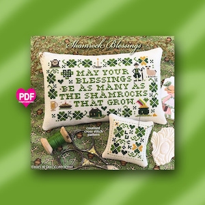 SHAMROCK BLESSINGS PDF/Instant download counted cross stitch pattern CalicoConfectionery St. Patrick&#39;s Day Pinkeep