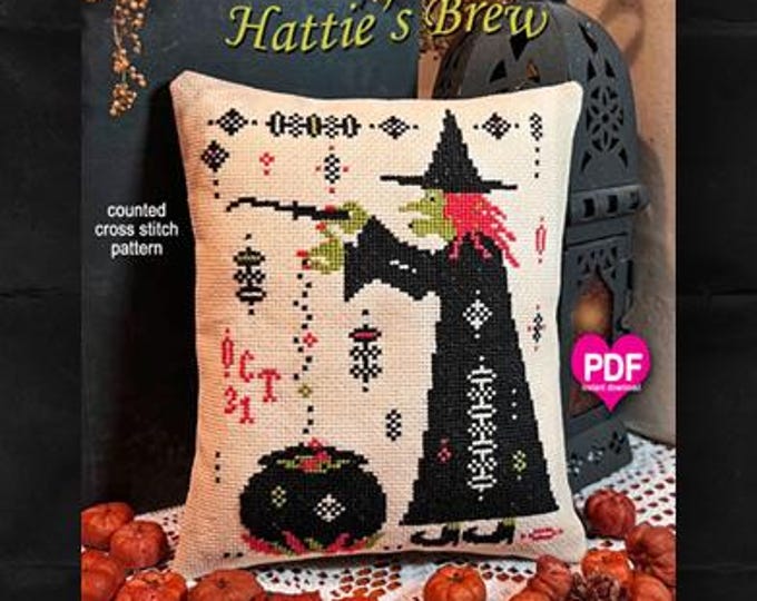 HATTIE'S BREW PDF Instant Download counted cross stitch pattern CalicoConfectionery Halloween Witch