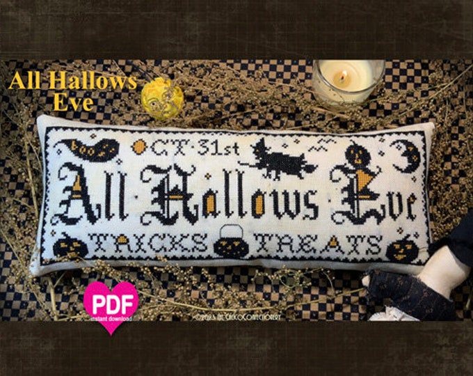 NeW! ALL HALLoWS EVE PDF/Instant Download counted cross stitch pattern CalicoConfectionery Halloween Witch Jackolantern Ghost