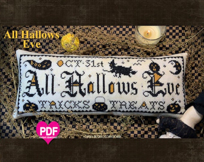 ALL HALLoWS EVE PDF/Instant Download counted cross stitch pattern CalicoConfectionery Halloween Witch Jackolantern Ghost