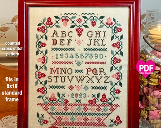 NEW!  STRAWBeRRY SAMPLER PDF/Instant Download counted cross stitch pattern CalicoConfectionery