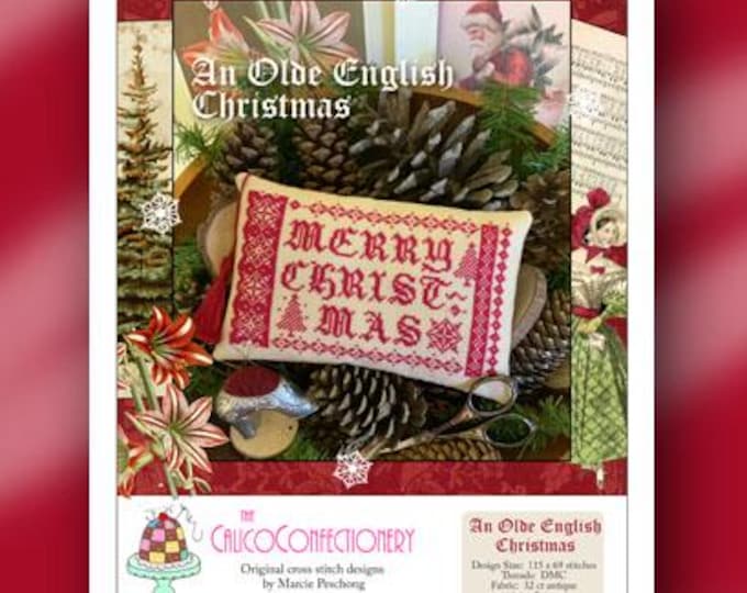 NeW!  An OLDE ENGLISH CHRiSTMAS  Paper/Mailed counted cross stitch pattern CalicoConfectionery Christmas Trees Merry