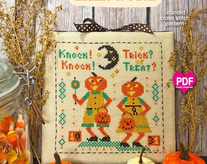TRIXIE & JACK PDF Instant Download counted cross stitch pattern CalicoConfectionery Halloween Pumpkin Jackolantern Trick or Treat