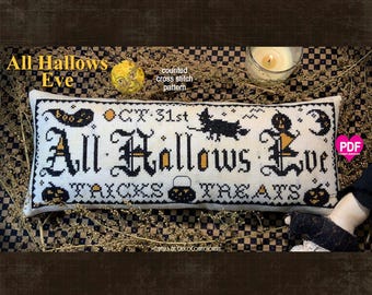 All Hallows Eve Counted Cross Stitch Pattern – Halloween Witch, Jackolantern, Ghost CalicoConfectionery