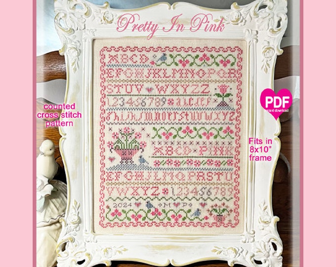 PRETTY iN PiNK SAMPLER PDF/Instant Download counted cross stitch pattern CalicoConfectionery Garden Floral