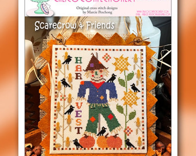 SCARECOW & FRIENDS Paper/Mailed counted cross stitch pattern CalicoConfectionery Thanksgiving Autumn Harvest Pumpkins Sunflowers