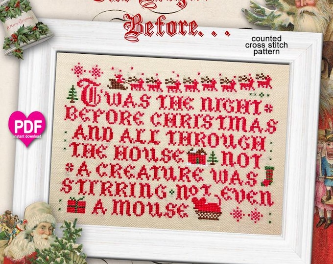NeW!  THE NiGHT BEFORE PDF/Instant Download counted cross stitch pattern CalicoConfectionery Christmas Santa Reindeer