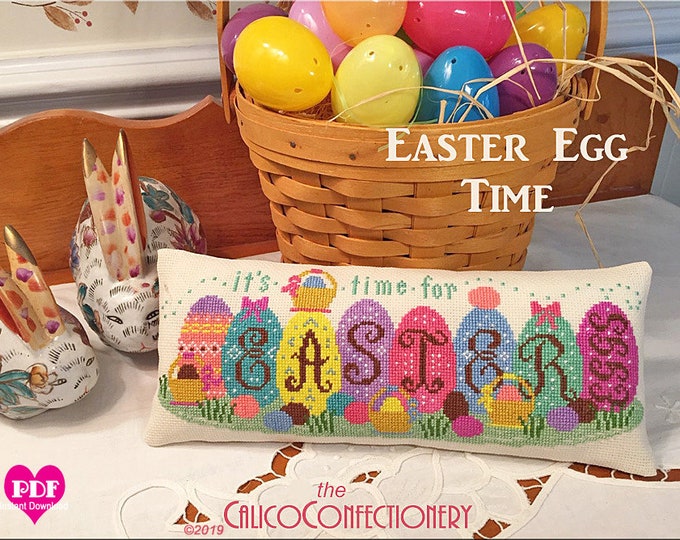 Easter Egg Time PDF Instant Download cross stitch pattern Easter basket eggs Digital Download