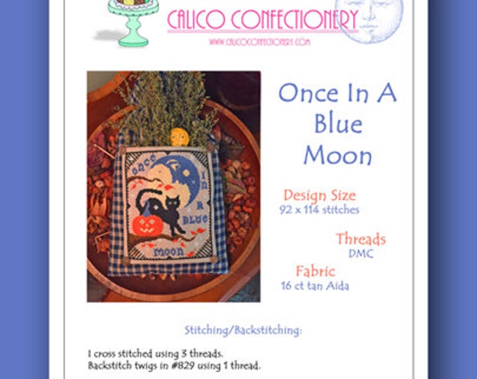 Once In A Blue Moon PAPER/MAILED counted cross stitch pattern chart graph Halloween Autumn Fall Harvest primitive