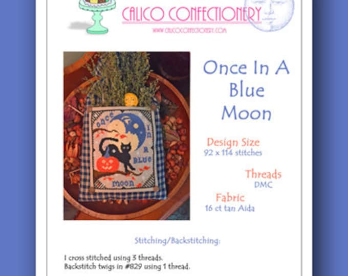 Once In A Blue Moon PAPER/MAILED counted cross stitch pattern chart graph Halloween Autumn Fall Harvest primitive