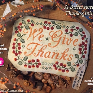 A BITTERSWEET THANKSGIVING PDF Instant Download counted cross stitch pattern CalicoConfectionery Autumn Fall Primitive