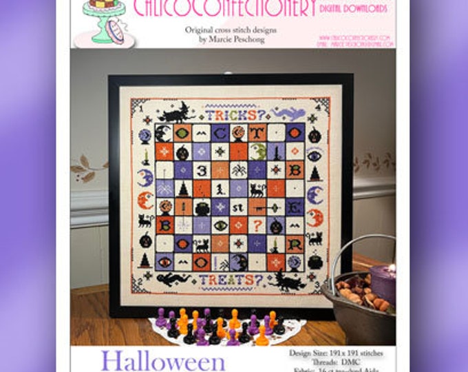 NEW! HALLOWEEN GAMEBoARD Paper/Printed counted cross stitch pattern CalicoConfectionery Witch Pumpkin Ghost