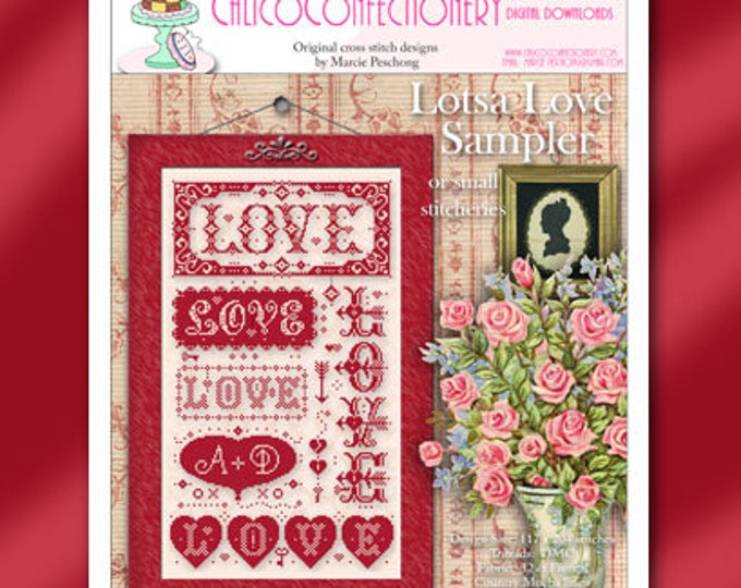 LoTSA LoVE SAMPLER Paper/Mailed CalicoConfectionery cross stitch pattern chart hearts Valentine's Day
