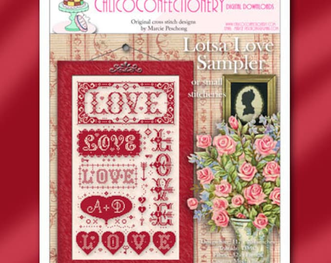 LoTSA LoVE SAMPLER Paper/Mailed CalicoConfectionery cross stitch pattern chart hearts Valentine's Day