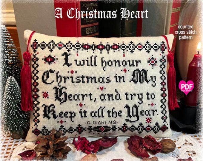 NeW!  A CHRISTMAS HEART PDF/Instant counted cross stitch pattern CalicoConfectionery Dickens Ne Year